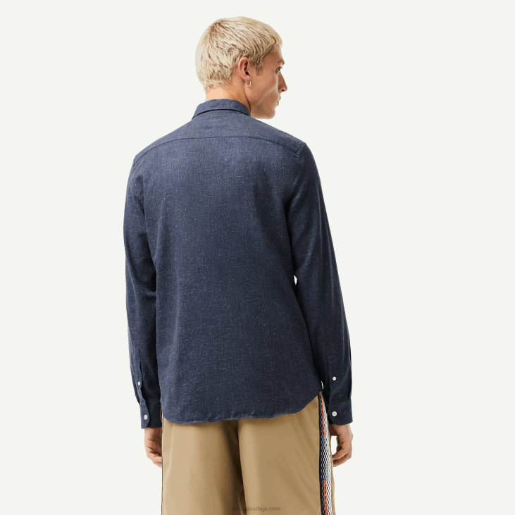 мушкарци уска памучна шамбре кошуља 86881519 црно/бело хв Lacoste