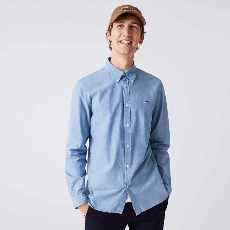 мушкарци уска памучна шамбре кошуља 86881572 блуе уек Lacoste