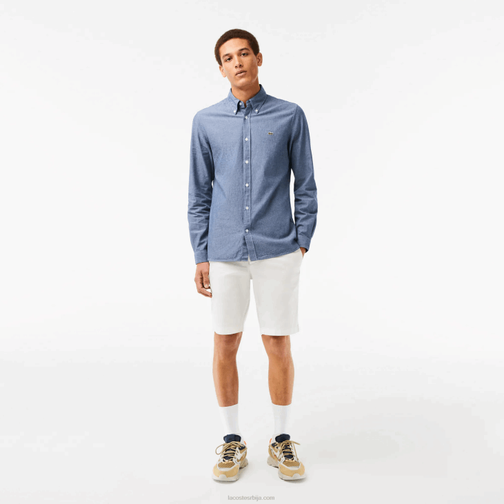 мушкарци уска памучна шамбре кошуља 86881573 блуе цдз Lacoste