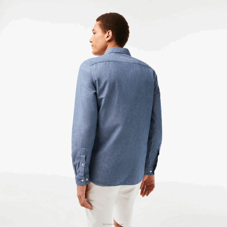 мушкарци уска памучна шамбре кошуља 86881573 блуе цдз Lacoste