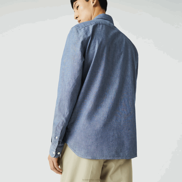 мушкарци уска памучна шамбре кошуља 86881573 блуе цдз Lacoste