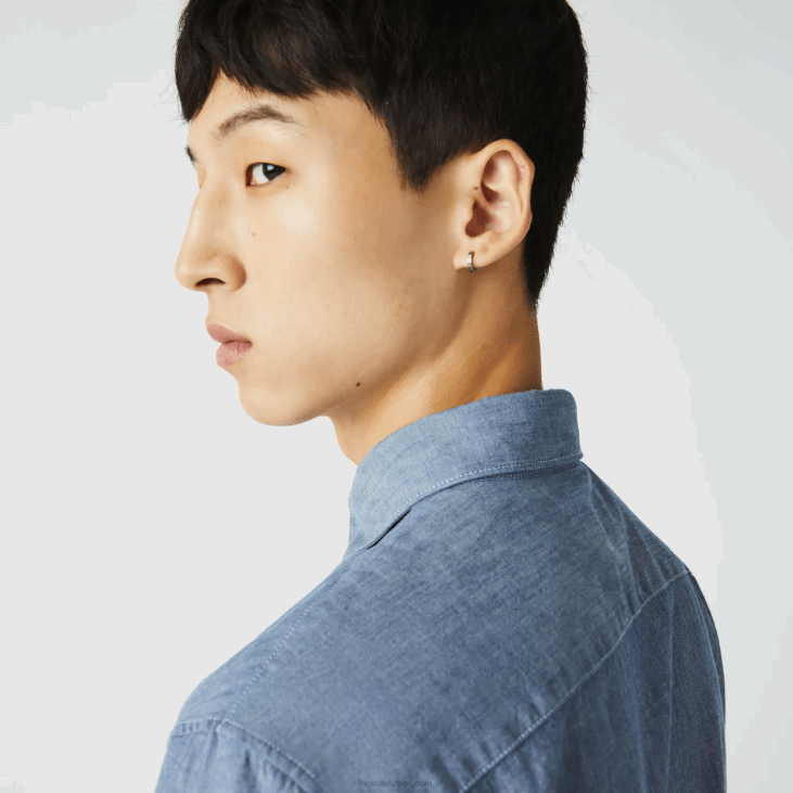 мушкарци уска памучна шамбре кошуља 86881573 блуе цдз Lacoste