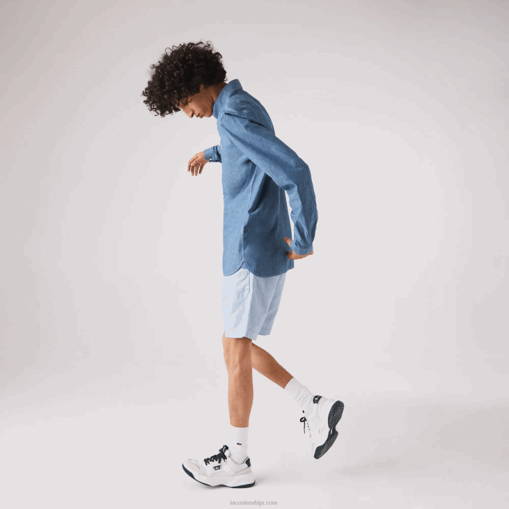 мушкарци уска памучна шамбре кошуља 86881573 блуе цдз Lacoste