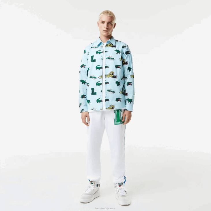 мушкарци кошуља са крокодилским принтом стандардног кроја 86881574 плаво бела ееп Lacoste