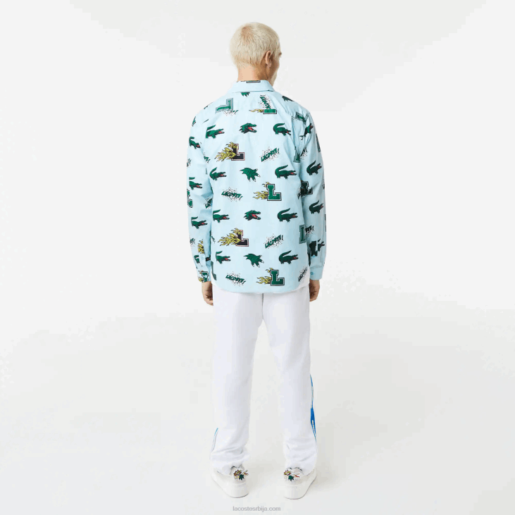 мушкарци кошуља са крокодилским принтом стандардног кроја 86881574 плаво бела ееп Lacoste