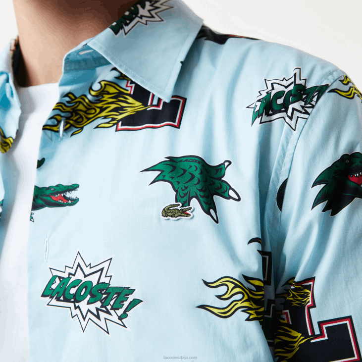 мушкарци кошуља са крокодилским принтом стандардног кроја 86881574 плаво бела ееп Lacoste