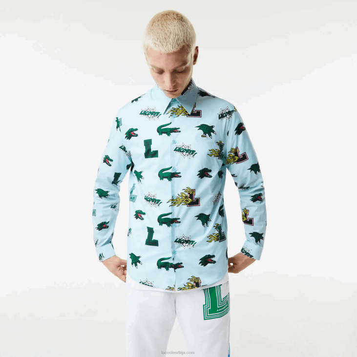 мушкарци кошуља са крокодилским принтом стандардног кроја 86881574 плаво бела ееп Lacoste