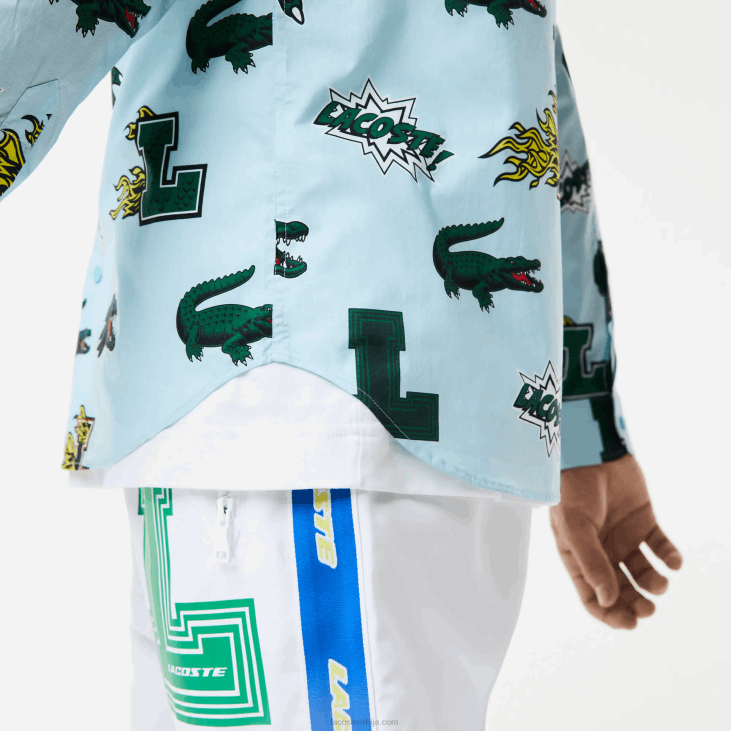 мушкарци кошуља са крокодилским принтом стандардног кроја 86881574 плаво бела ееп Lacoste