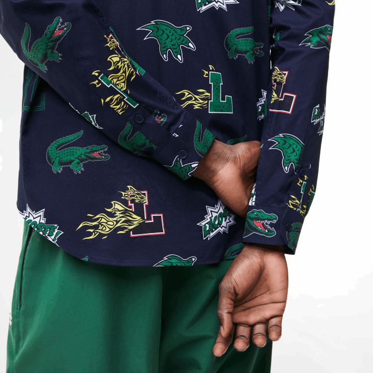 мушкарци кошуља са крокодилским принтом стандардног кроја 86881575 тамноплава бела крн Lacoste