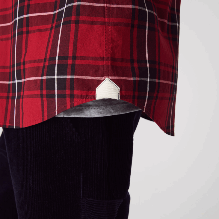 мушкарци слим фит коцкаста растезљива памучна кошуља од поплина 86881612 бордо црно бело ллу Lacoste