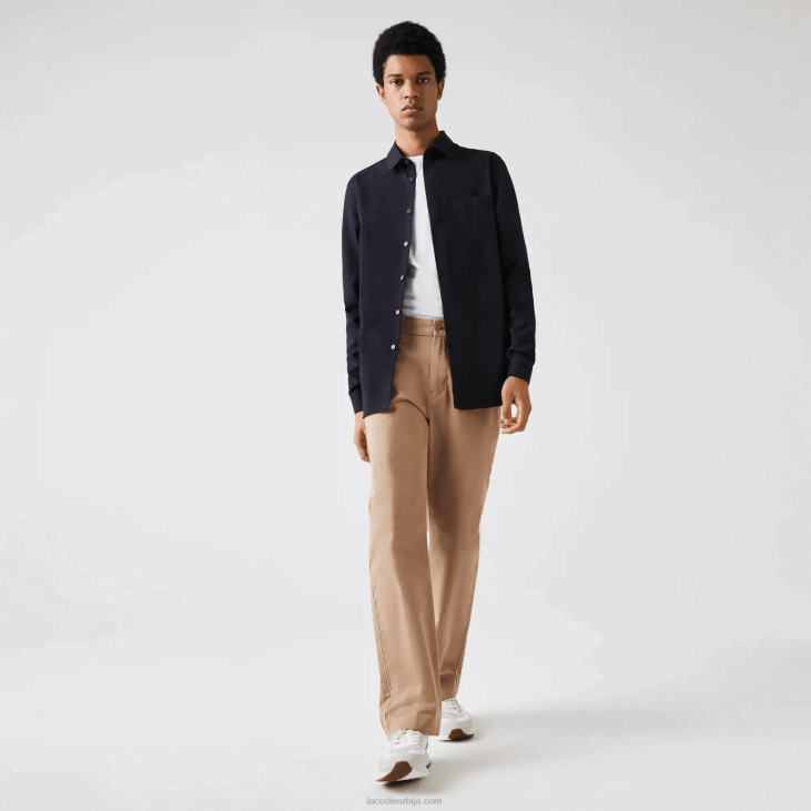 мушкарци обична памучна кошуља од поплина 86881613 тамноплава хде Lacoste