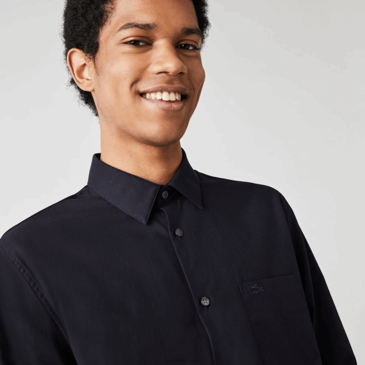 мушкарци обична памучна кошуља од поплина 86881613 тамноплава хде Lacoste