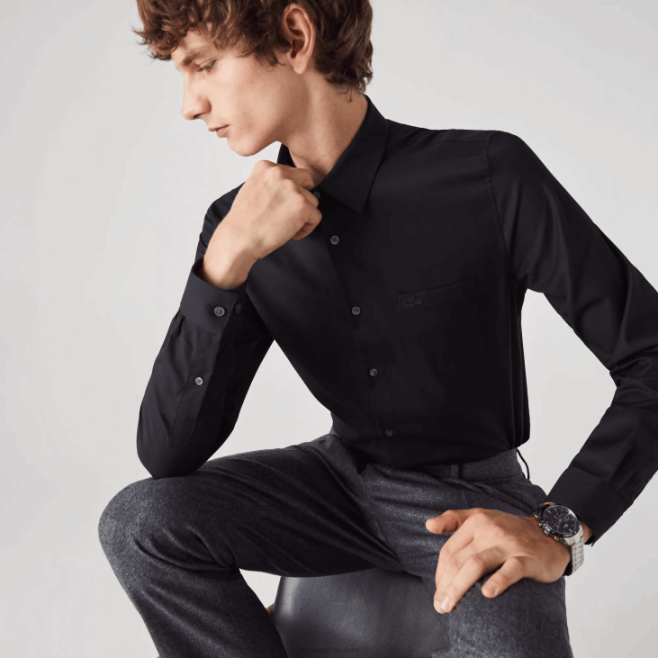 мушкарци обична памучна кошуља од поплина 86881613 тамноплава хде Lacoste