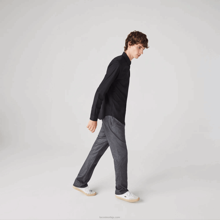 мушкарци обична памучна кошуља од поплина 86881613 тамноплава хде Lacoste