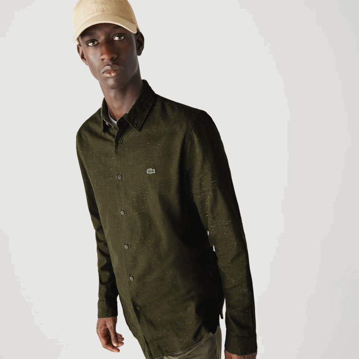 мушкарци уске памучне кошуље 86881645 каки зелено бела н8е Lacoste