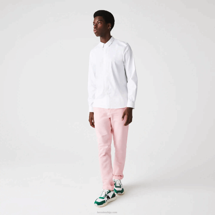 мушкарци слим фит кошуља од стреч памука са скривеним преклопом 86881648 бела 001 Lacoste