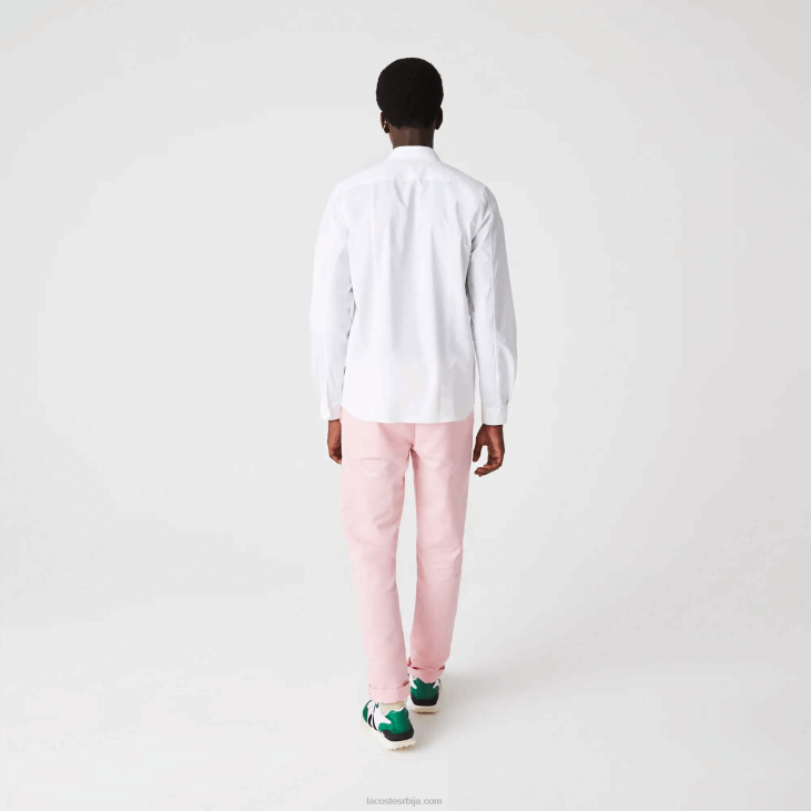 мушкарци слим фит кошуља од стреч памука са скривеним преклопом 86881648 бела 001 Lacoste