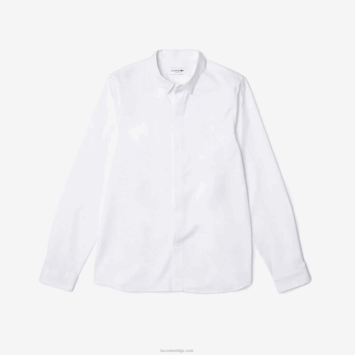 мушкарци слим фит кошуља од стреч памука са скривеним преклопом 86881648 бела 001 Lacoste