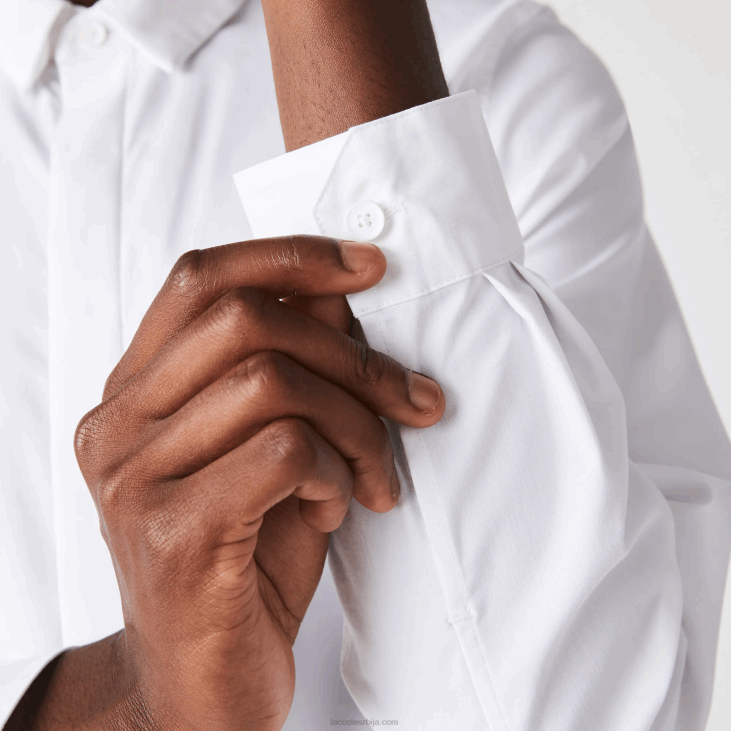 мушкарци слим фит кошуља од стреч памука са скривеним преклопом 86881648 бела 001 Lacoste