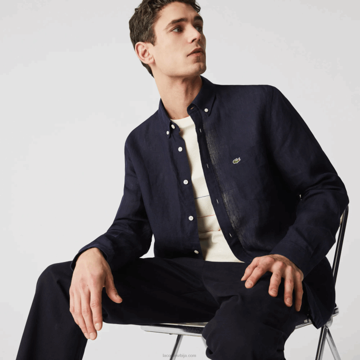 мушкарци ланена кошуља регуларног кроја 86881650 тамноплава 166 Lacoste