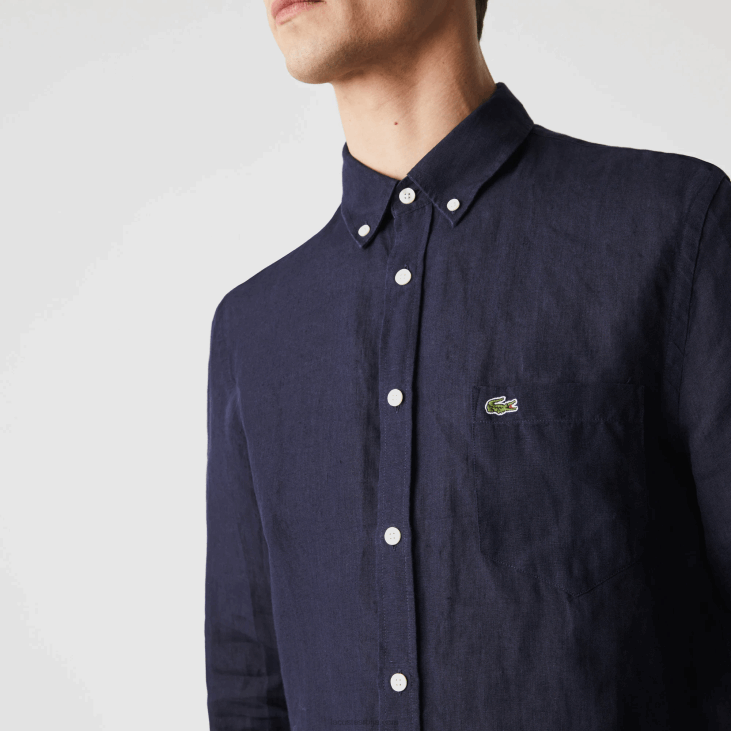 мушкарци ланена кошуља регуларног кроја 86881650 тамноплава 166 Lacoste