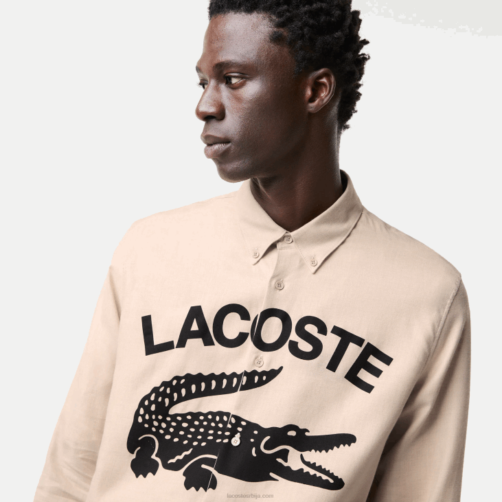 мушкарци фланелска кошуља регуларног кроја 86881654 беж црна уб7 Lacoste