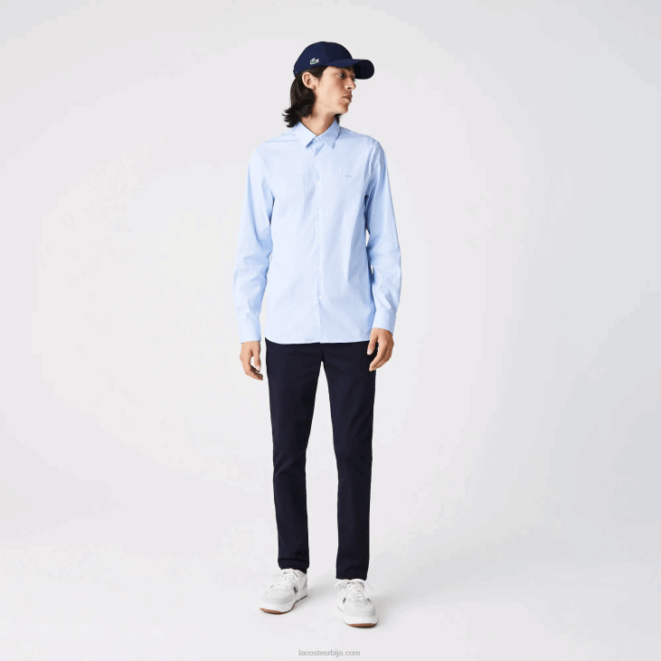 мушкарци танка пругаста кошуља од поплина 8688400 бело плаво ф6з Lacoste