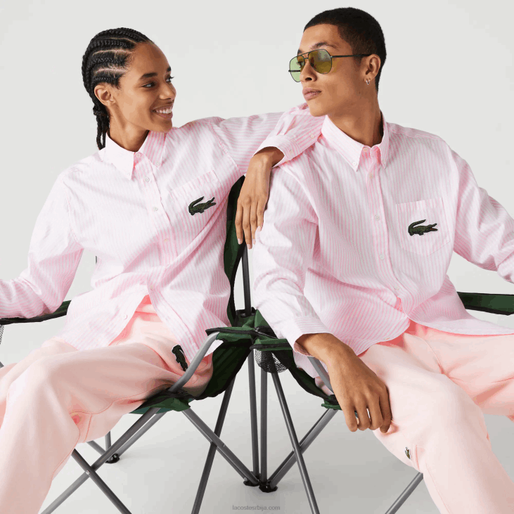 мушкарци опуштена велика памучна кошуља од крокодила 8688412 бела светло розе 7фд Lacoste