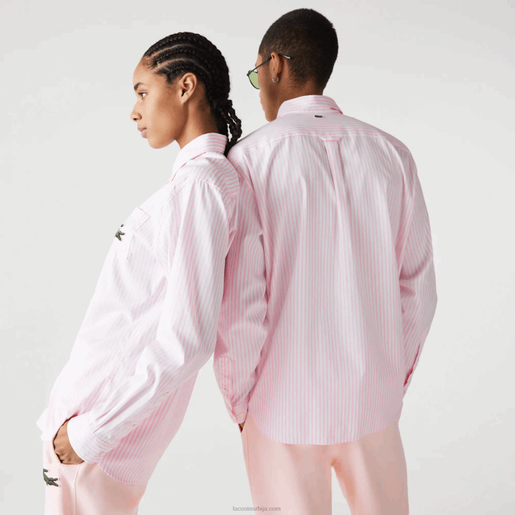 мушкарци опуштена велика памучна кошуља од крокодила 8688412 бела светло розе 7фд Lacoste