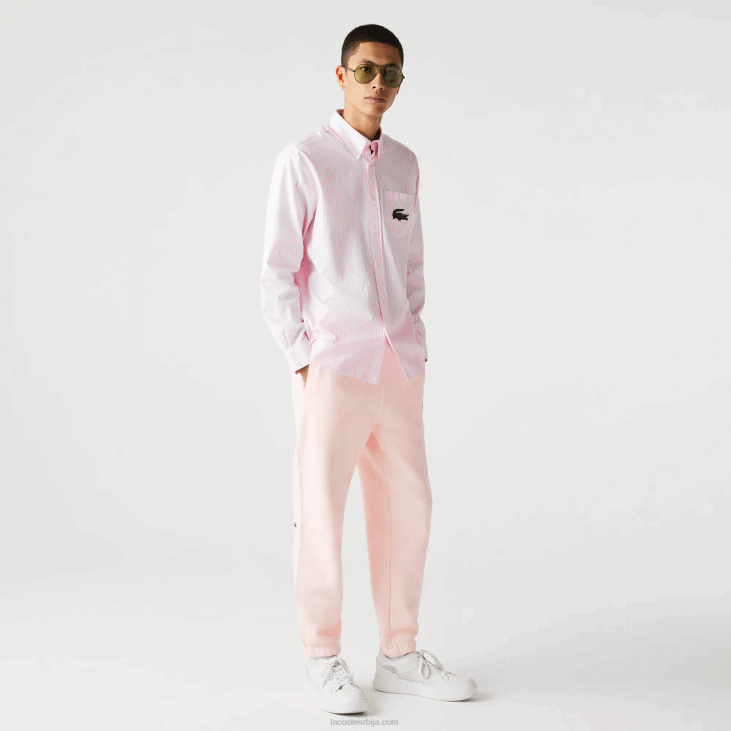 мушкарци опуштена велика памучна кошуља од крокодила 8688412 бела светло розе 7фд Lacoste