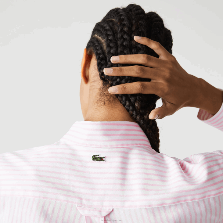 мушкарци опуштена велика памучна кошуља од крокодила 8688412 бела светло розе 7фд Lacoste