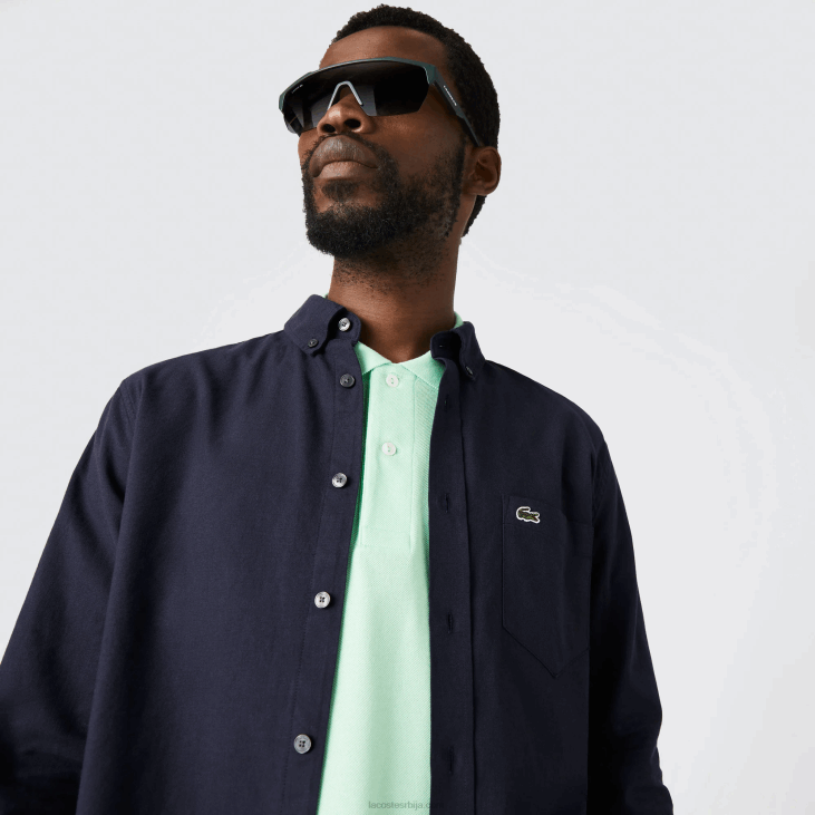 мушкарци оксфорд памучна кошуља са закопчаним крагном 8688507 тамноплава 423 Lacoste