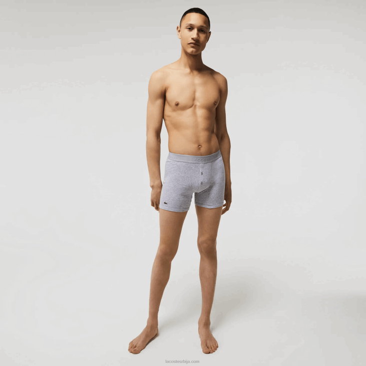 мушкарци Дугачке памучне гаћице у струку са словима, 3 ком 86881357 црвено сива кинеска тамноплава в46 Lacoste