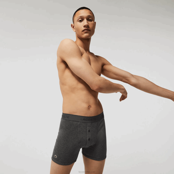 мушкарци Дугачке памучне гаћице у струку са словима, 3 ком 86881359 црно сива кинеска вфу Lacoste