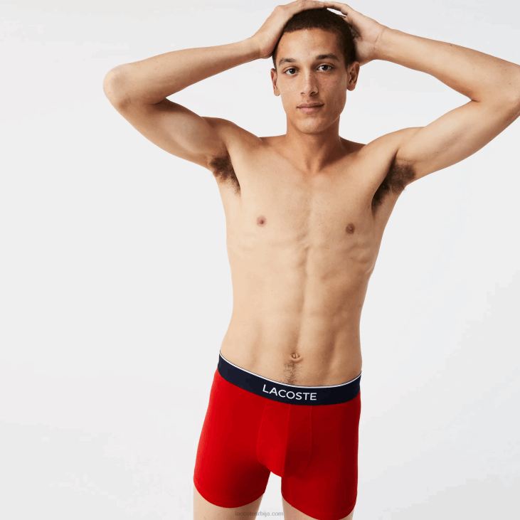 мушкарци брендиране памучне гаћице дугачке растезљиве у струку, 3 ком 86881428 морнарско плава сива кинеско црвена в3т Lacoste
