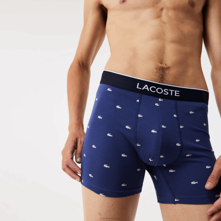 мушкарци брендиране памучне гаћице дугачке растезљиве у струку, 3 ком 86881428 морнарско плава сива кинеско црвена в3т Lacoste