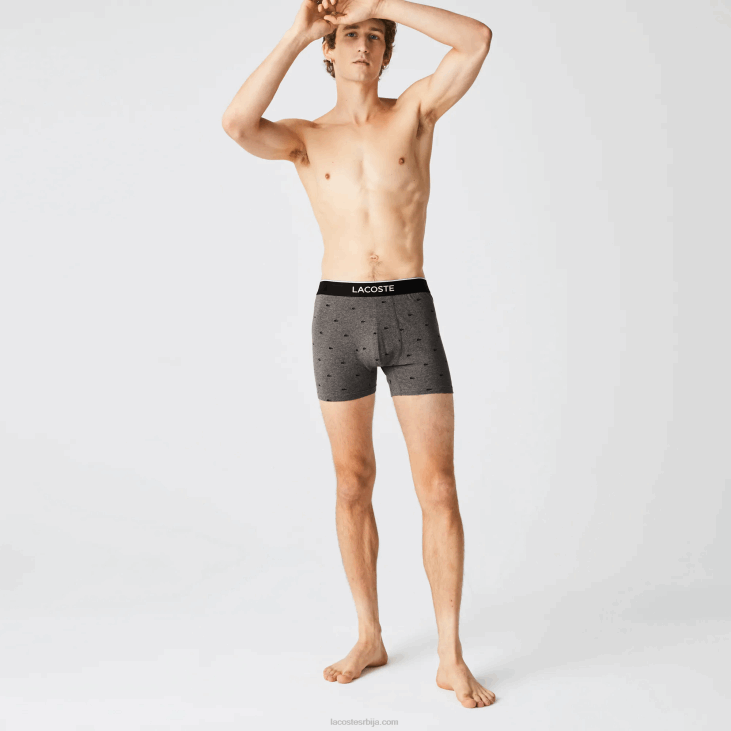 мушкарци брендиране памучне гаћице дугачке растезљиве у струку, 3 ком 86881429 црно сива кинеска вдп Lacoste