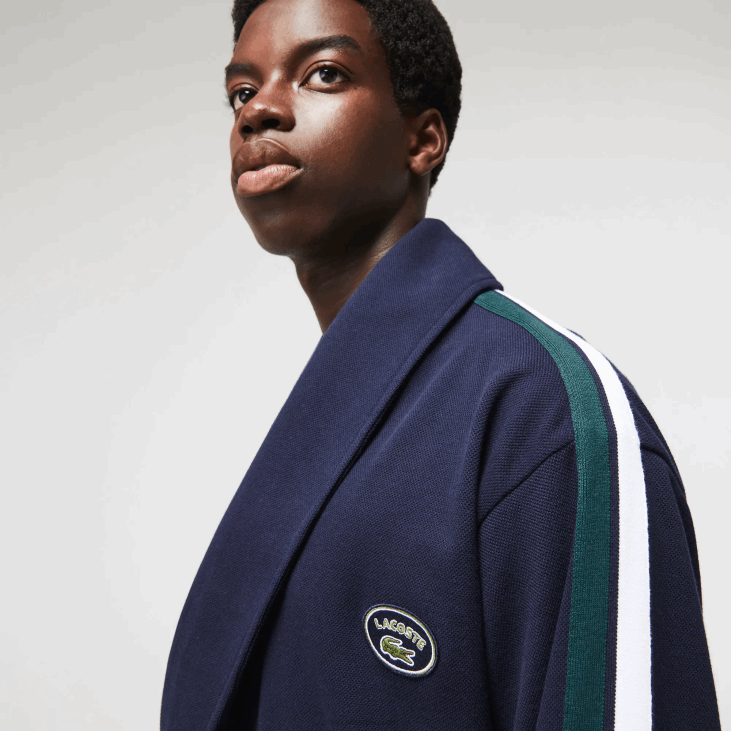 мушкарци памучни пике огртач са текстурираним значкама инспирисаним спортом 86881401 тамноплава 166 Lacoste