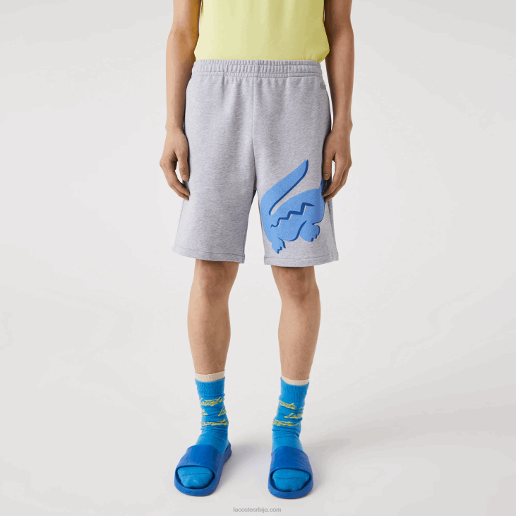 мушкарци предимензионирани шортс од флиса од органског памука са крокодилским принтом 86881418 сиви кине цца Lacoste
