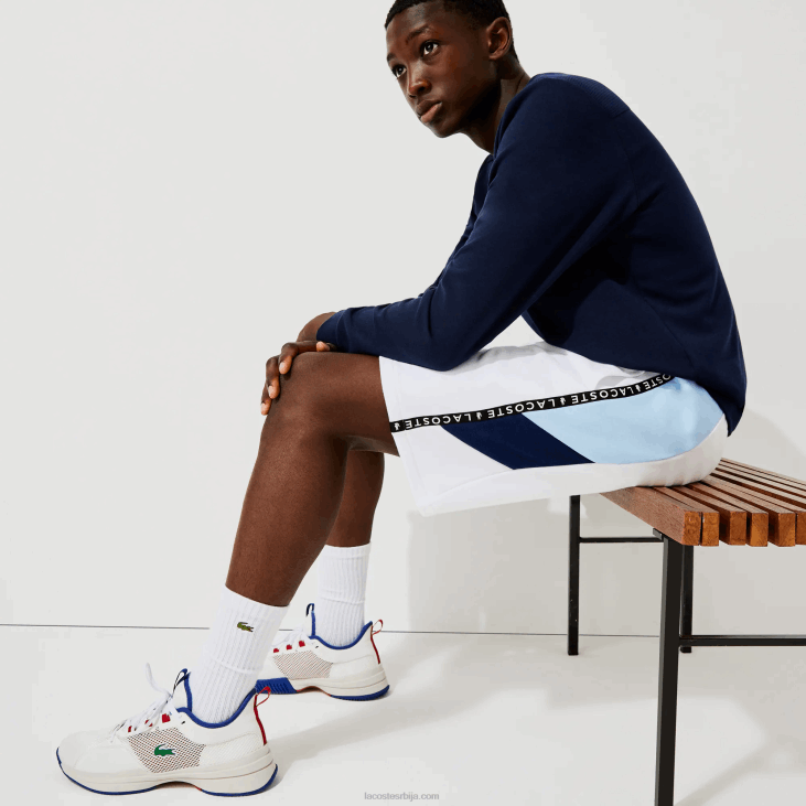 мушкарци бермуде од флиса са тракама са словима 86881602 бела плава вл3 Lacoste