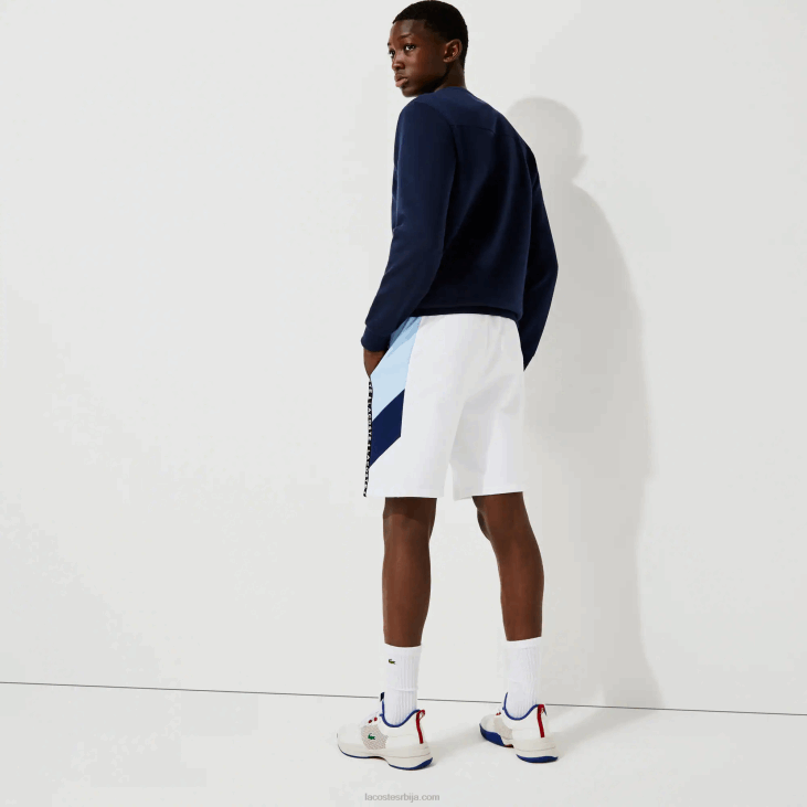 мушкарци бермуде од флиса са тракама са словима 86881602 бела плава вл3 Lacoste