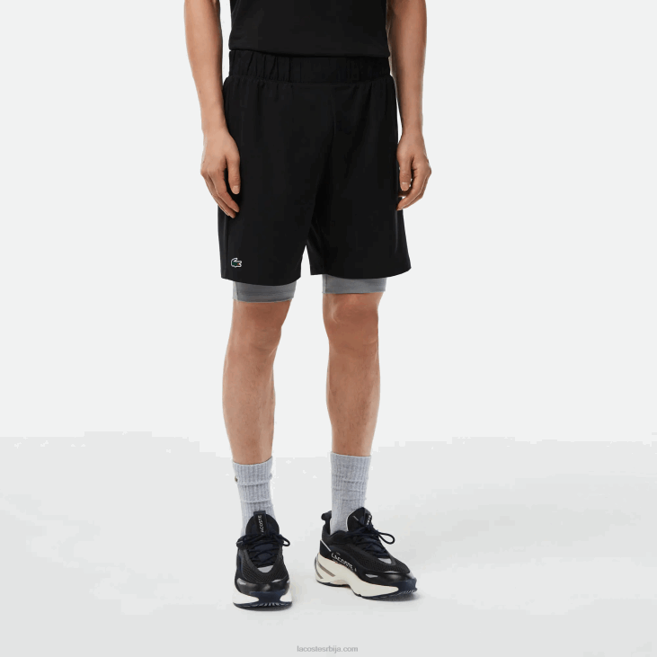 мушкарци двобојни спортски шортс са уграђеним гаћама 8688481 црно сива кине к0и Lacoste