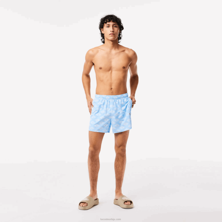 мушкарци купаће гаће са штампаним монограмом у две боје 8688529 плаво бела фв2 Lacoste