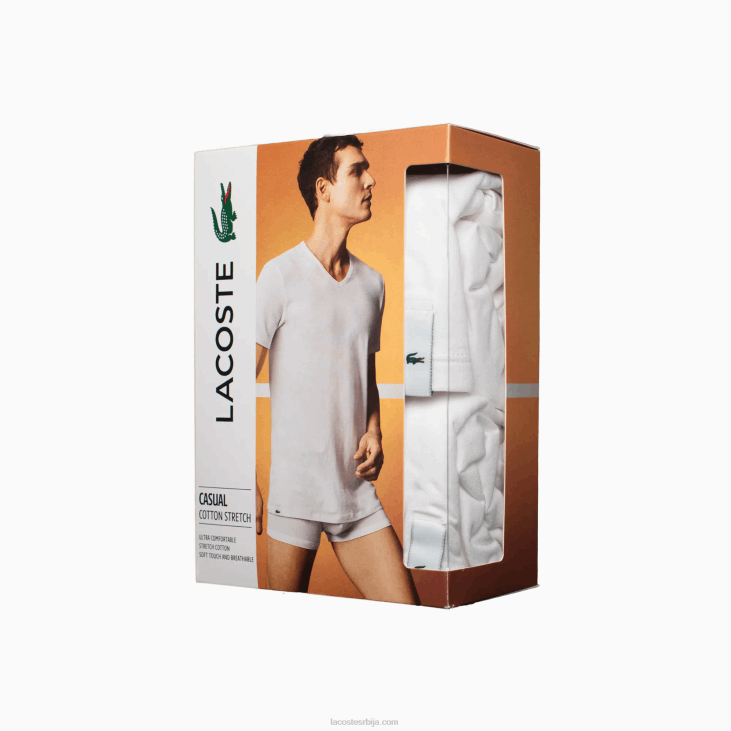 мушкарци памучна дневна мајица са в-изрезом 2 ком 86881623 бела 001 Lacoste