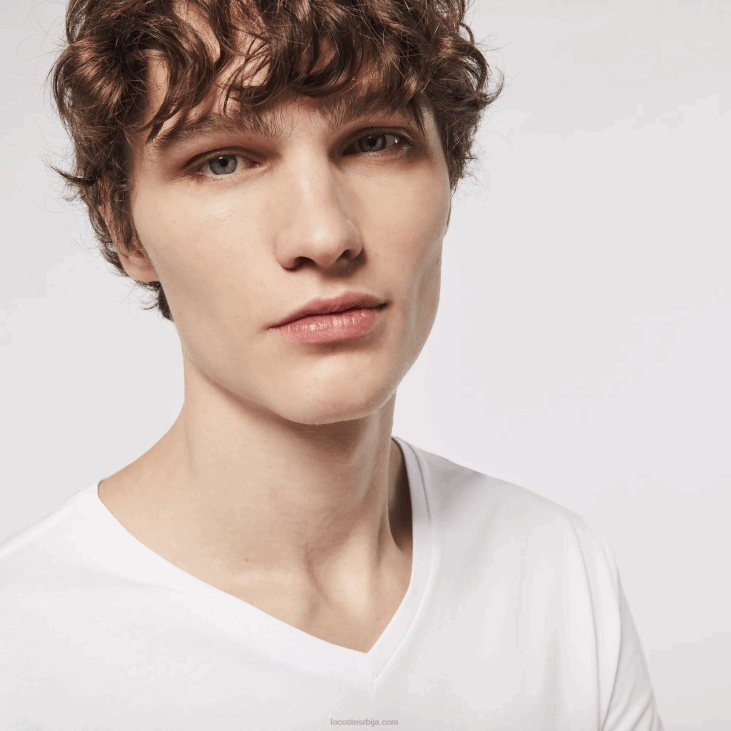 мушкарци памучна дневна мајица са в-изрезом 3 ком 86881335 бела 001 Lacoste