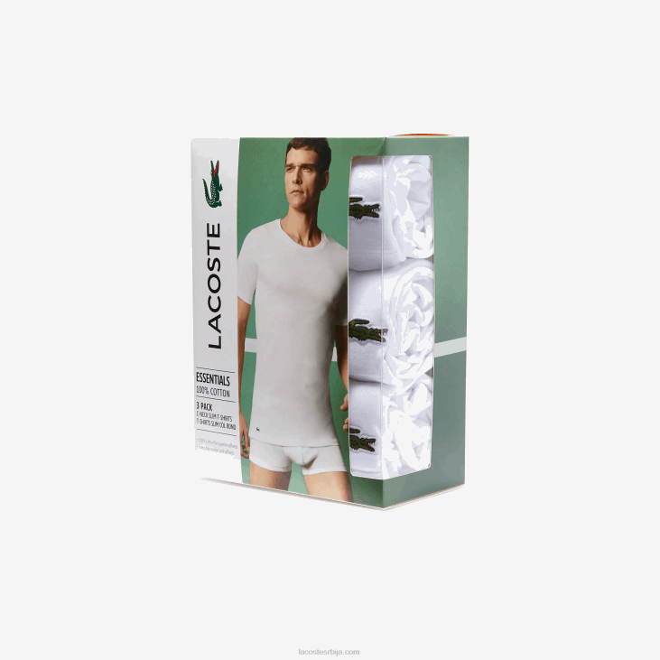 мушкарци памучна мајица са округлим изрезом 3 ком 86881350 бела 001 Lacoste