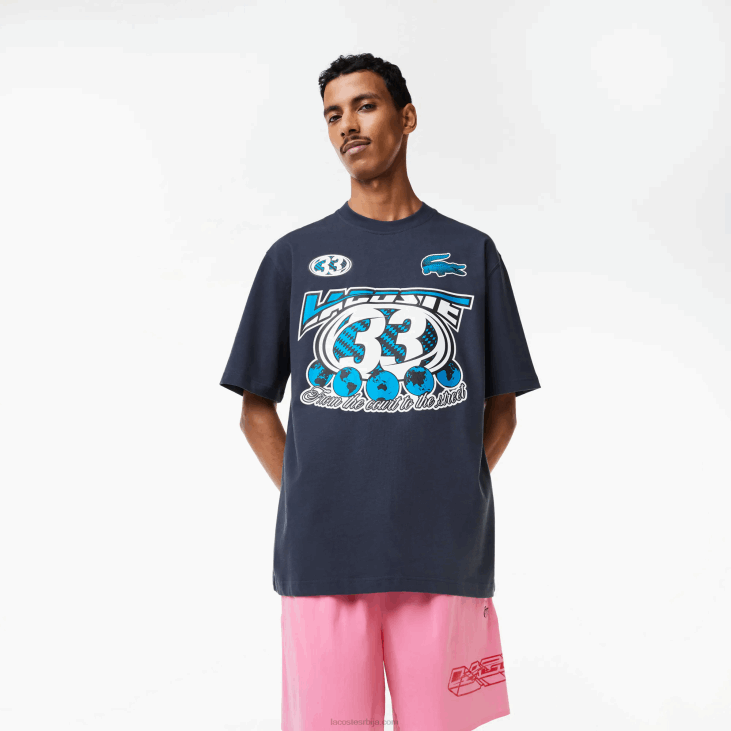 мушкарци слободна мајица са принтом од памучног дреса 8688146 блуе кке Lacoste