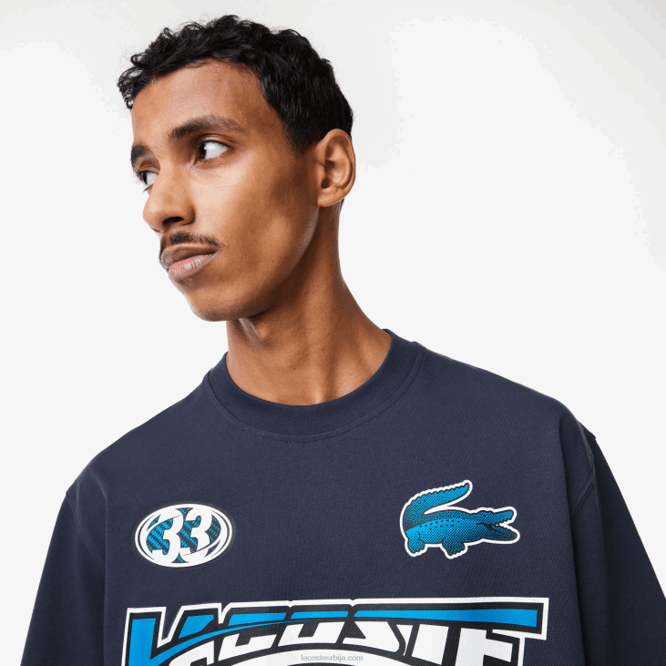 мушкарци слободна мајица са принтом од памучног дреса 8688146 блуе кке Lacoste