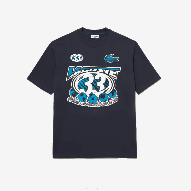 мушкарци слободна мајица са принтом од памучног дреса 8688146 блуе кке Lacoste