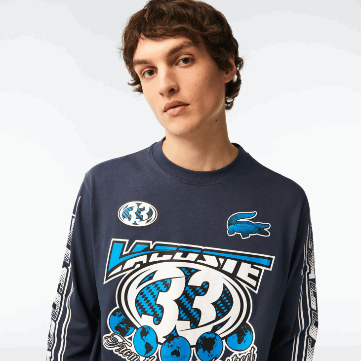мушкарци слободна мајица са штампаним дугим рукавима 8688148 блуе кие Lacoste